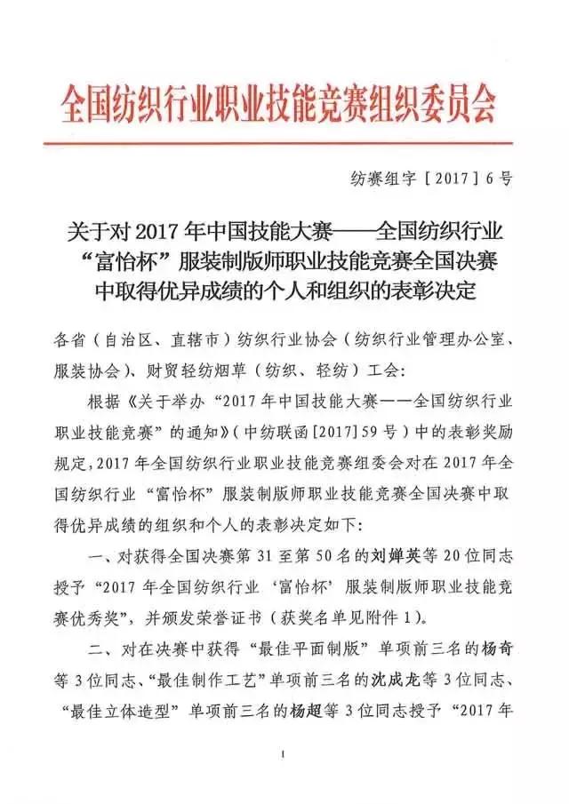全國紡織行業(yè)“富怡杯”服裝制版師職業(yè)技能競賽獲獎名單揭曉！