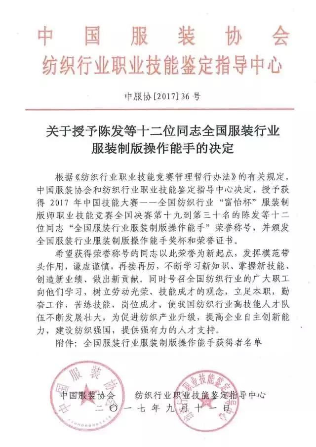 全國紡織行業(yè)“富怡杯”服裝制版師職業(yè)技能競賽獲獎名單揭曉！